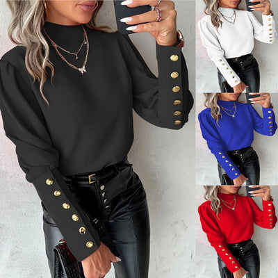 Chic Puff Sleeve Blouse with Button Accents
