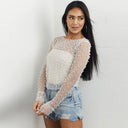 Chic Pearl-Embellished Sheer Sleeve Top