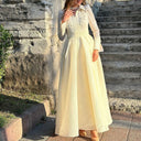 Ladies Maxi Dress with Lace Sleeves and Waist Belt