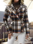 Women’s Checkered Blazer Jacket with Chic Button Accents
