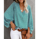 Women's V-Neck Blouse with Puff Sleeves