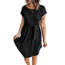 Chic Women's Button Dress with Waist Belt
