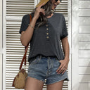 Women's Short-Sleeve T-Shirt with Wooden Buttons