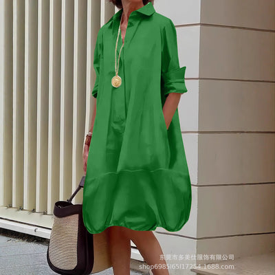 Chic Women's Shirt Dress with Convenient Pockets