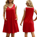 Lace-Trimmed Women's Sleeveless Dress with Pockets