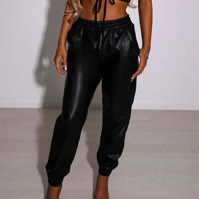 Stylish Faux Leather Jogging Pants for Women