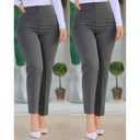 High-Waisted Slim Fit Women's Pants with Decorative Stitching