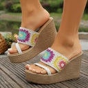 Embroidered Women's Platform Sandals with Cushioned Footbed