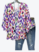 Women's Colorful Patterned Blouse with Dramatic Sleeves