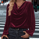 Chic Viscose Blouse with Waterfall Neckline for Women