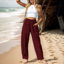Women's Airy Leisure Pants with Stretchy Waistband and Multi-Purpose Pockets