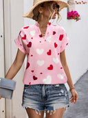 Heart Print Women's Blouse with Relaxed Fit