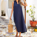 Chic Women's Summer Dress with Classic Collar & Side Slits