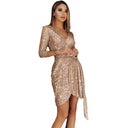 Exquisite Sequin Mini Dress with V-Neck and Ruffle Accents