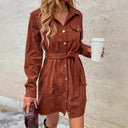 Chic Women's Belted Shirt Dress with Pockets