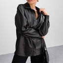 Chic Women's Faux Leather Blouse