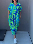 Women's V-Neck Casual Dress with Pocket Design