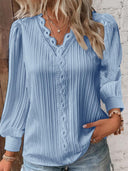 Textured Ladies' Blouse with Romantic Lace Accents