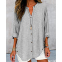 Women's Long Sleeve Blouse with Button Placket & Asymmetrical Hem