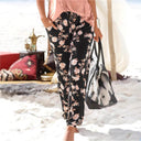 Floral Patterned Women's Pants with Elastic Waist