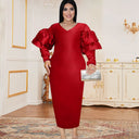 Chic Long Sleeve V-Neck Dress with Puff Sleeves