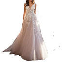 Floral Appliqué Wedding Dress with Tulle Overlay