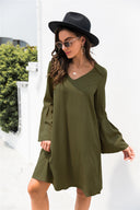 Chic Women's V-Neck Dress with Flared Sleeves