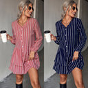 Chic Women's Striped Shirt Dress with Flared Skirt and Button Accents