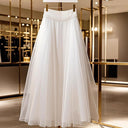 Chic Long Skirt with Button Accents and Shimmering Waistband