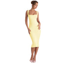 Chic Midi Dress with Square Neckline and Lace Details