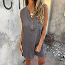 Chic Linen Shirt Dress with Button Placket and Side Slits