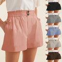 Chic Women's Shorts with Elastic Waist and Button Accents