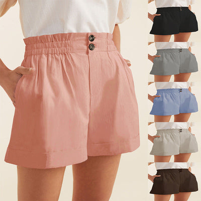 Chic Women's Shorts with Elastic Waist and Button Accents