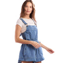 Women's Adjustable Strap Denim Overall Dress with Drawstring Design