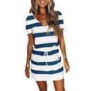 Stylish Women's Striped Mini Dress with Adjustable Waist