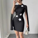 Floral Appliqué Women's Dress with Sheer Sleeves