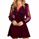 Chic Short Sleeve Dress with Sheer Sleeves and Glitter Accents