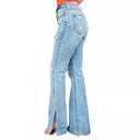 Trendy Women's Distressed Flared Jeans with Side Slits