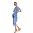 Chic Denim Shirt Dress with Wrap Belt & Dropped Shoulders