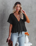 Knot Design Blouse with Frilly Hem for Women