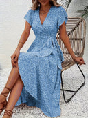 V-Neck Dress with Flowing Hem Design