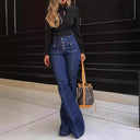 High-Waisted Women's Bootcut Jeans with Stylish Button Accents