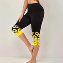 High-Waisted Women's Capri Leggings with Sunflower Print