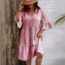 Women's V-Neck Striped Dress with Ruffle Sleeves