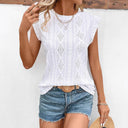 Chic Women's Blouse with Ruffle Accents and Eyelet Embroidery