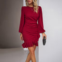 Ruffled Puff Sleeve Women's Wrap Dress