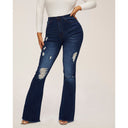 Stylish Bootcut Jeans with Frayed Hem and Distressed Accents