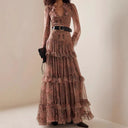 Women's Ruffle Maxi Dress with V-Neck Design
