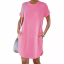Round Neckline Women's Pocketed Dress