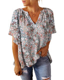 Floral Print V-Neck Blouse for Women